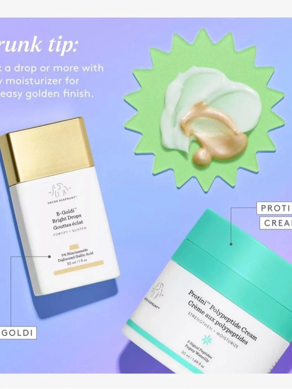 Drunk Elephant B-Goldi Bright Drops – White and Gold Bottle